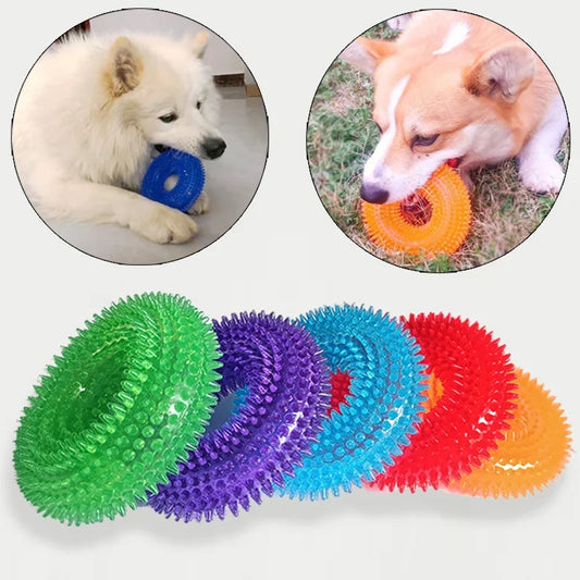 Dog Chew Toy TPR Donut Shape Squeaky Dental Teething Ring Play