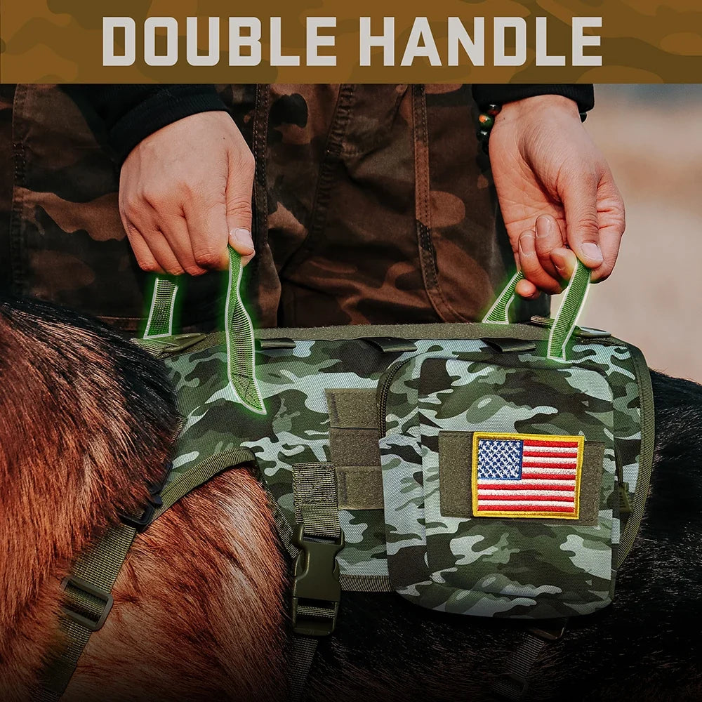 Tactical Dog Harness Collar Leash Set Military Training Pet Vest with Pouches Flags Durable Collars for Big Dogs German Shepherd - KH | Purrfect Pet Kingdom