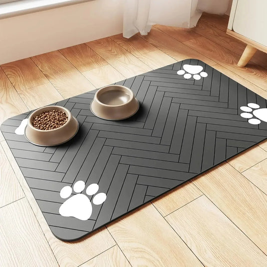 Dog Bowl Placemat Absorbent Quick-Dry Rubber Base Feeding Mat
