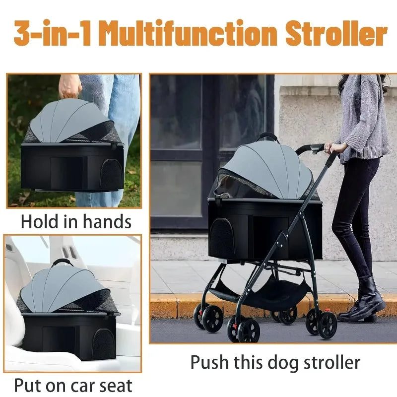 3-in-1 Pet Dog Stroller Dog Wagon with Removable Carrier Cat Stroller for Medium Dogs Up to 55lbs  dog carrier dog backpack