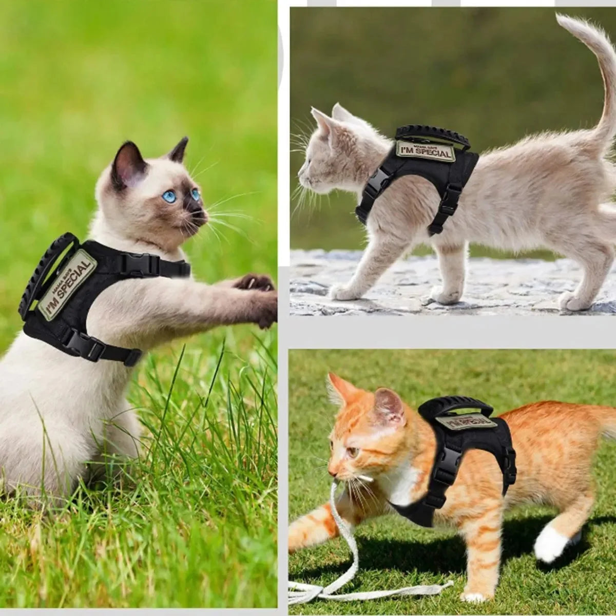 Tactical Cat Harness For Walking Escape Proof Adjustable Pet Vest Harness Soft Mesh With Control Handle For Large Cat Small Dog - Khaki | Purrfect Pet Kingdom