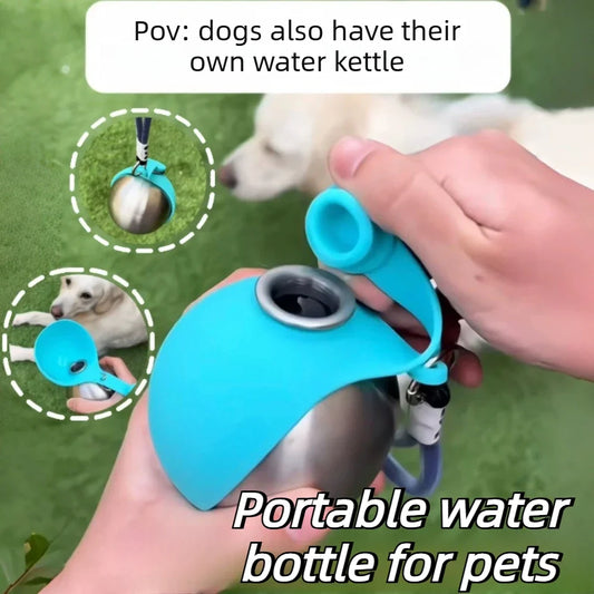 Dog Water Bottle Stainless Steel 285ml with Silicone Bowl Cup