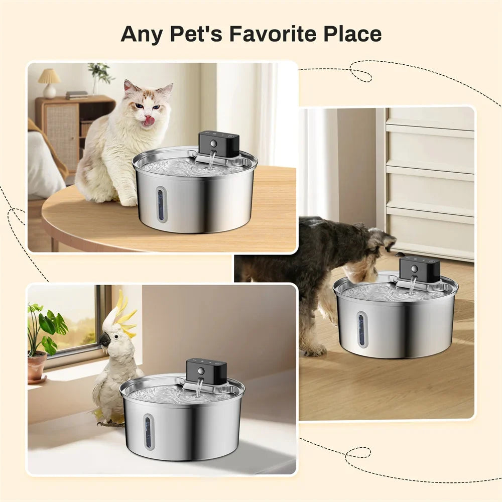 Majestic Pet Kingdom - 3L 5V USB Stainless Steel Wireless Recharging Sensor Auto Cat Water Drinking Fountain For Cats Dog Drinker Pet Dispenser Bowl View 2