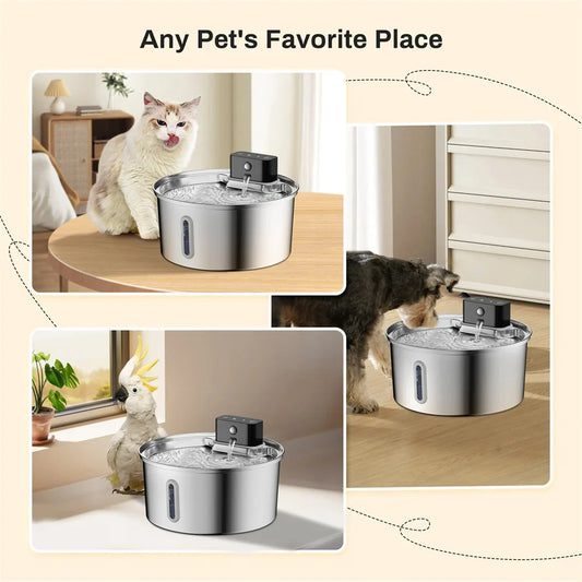 Majestic Pet Kingdom - 3L 5V USB Stainless Steel Wireless Recharging Sensor Auto Cat Water Drinking Fountain For Cats Dog Drinker Pet Dispenser Bowl View 2