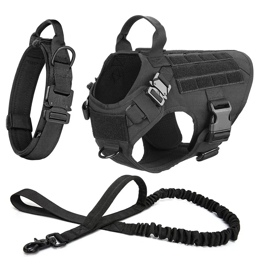 Tactical Vest Pet German Shepherd Golden Retriever Tactical Training Dog Harness and Leash Set For All Breeds Dogs - Brown Set | Purrfect Pet Kingdom