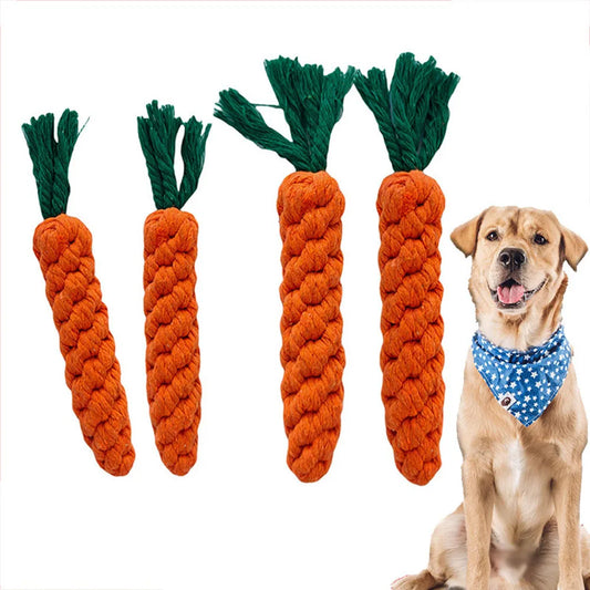 Dog Rope Toy Knotted Cotton Carrot Shape Dental Teething Chewer