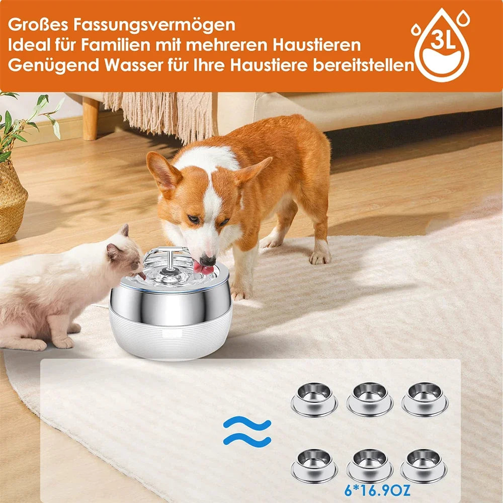 3L Stainless Steel Pet Cat and Dog Drinking Fountain Ultra-Silent | Majestic Pet Kingdom™
