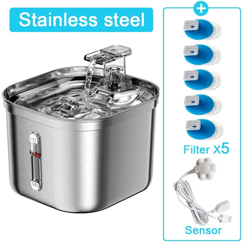 Stainless Steel Automatic Pet Water Dispenser Cat Drinking Fountain With Sensor Filter Cats Dog Ultra Quiet Pump Water Foutain