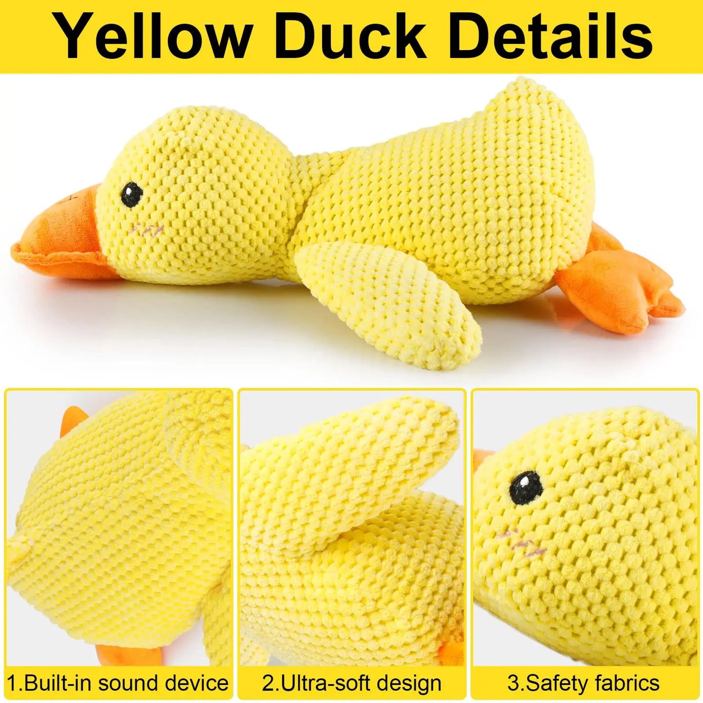 Majestic Pet Kingdom - 1/3pcs Yellow Duck Dog Toy Chew Resistant Interactive Pet Plush Toy with Quacking Sound For Aggressive Dog Grinding Teeth View 3