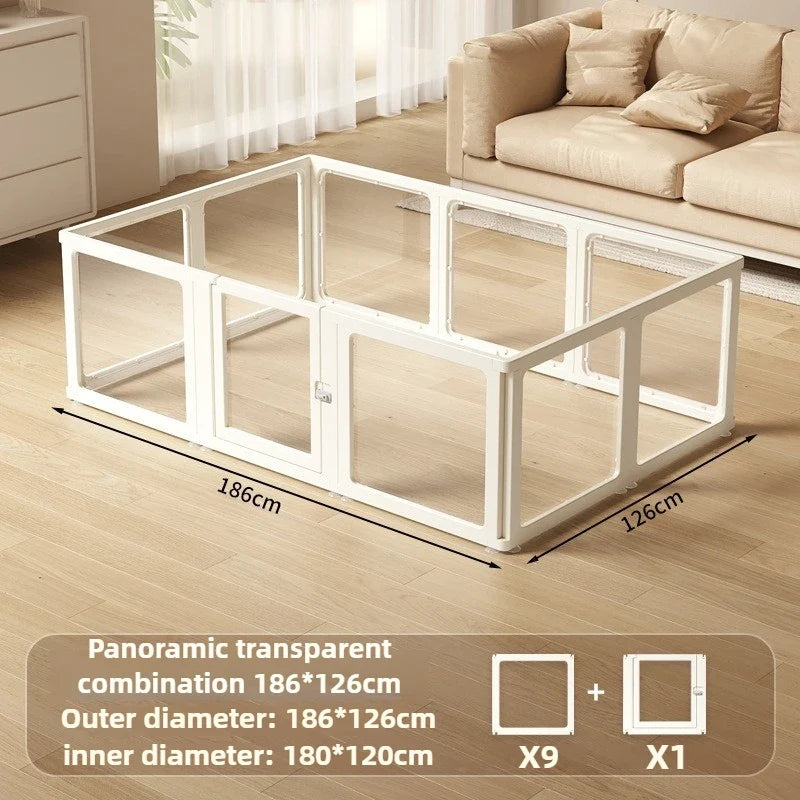 Indoor Playpen Dog Fence Cage with Gate Big Portable Dog Fences Acrylic Transparent Panel Pet Fences Household Puppy Supplies - Majestic Pet Kingdom