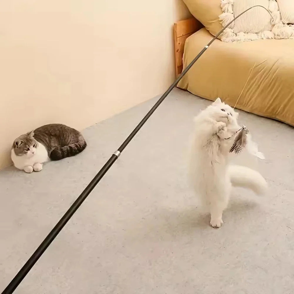 Interactive Long Extendable Pole Cat Toy with Artificial Feathers Pet Supplies for Cats Pet Toy