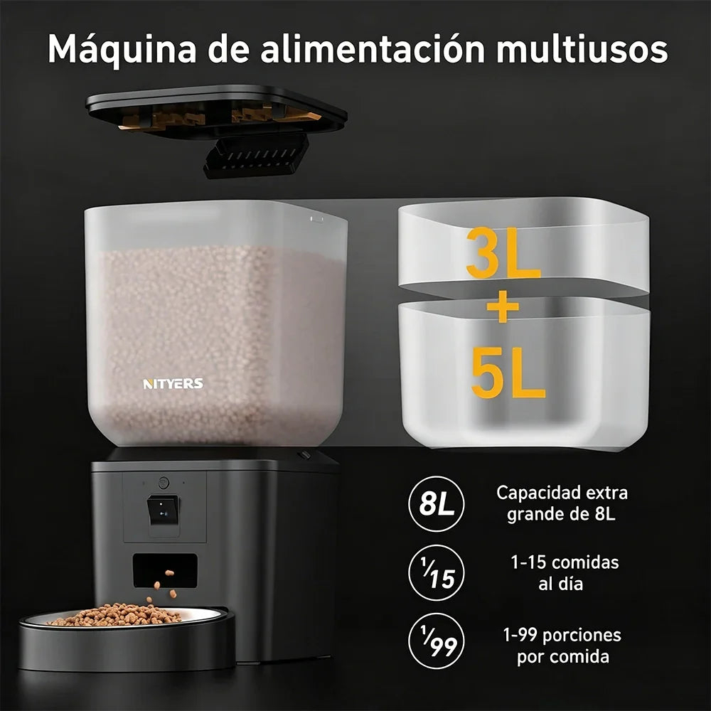 Nityers 8L Automatic Cat Feeder With 1080p Camera Video 5G WiFi Night Vision Cat Food Dispenser Smart Tuya APP Pet Auto Feeder - Majestic Pet Kingdom
