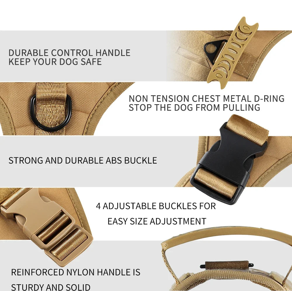 Dog Tactical Harness Vest Pet Dog Harness for Medium Large Dogs  Reflective Dog Harness No Pull with Durable Soft Handle - Khaki set | Purrfect Pet Kingdom