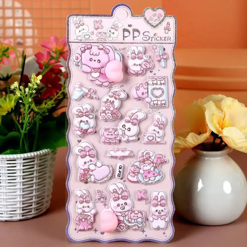3D Cartoon Stress Relief Stickers | Soft PP Rabbit Bear Dog Decor