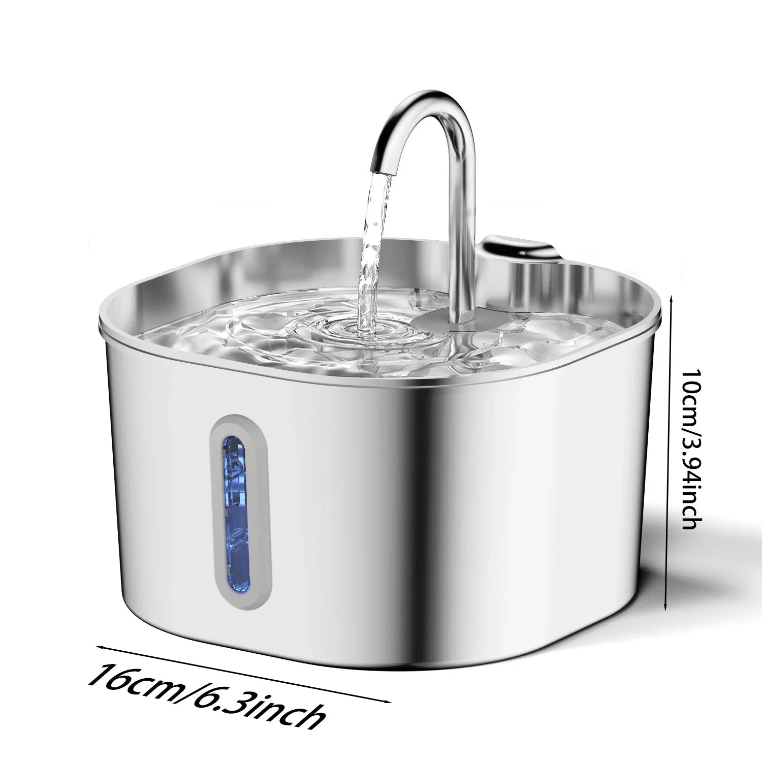 2.2L Automatic Cat Water Fountain Square Stainless Steel Pet Water Feeder Dog Water Fountain with Window（No 5V 1A Plug） - Majestic Pet Kingdom