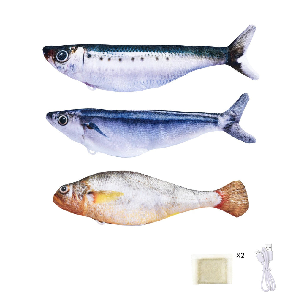 Petgravity 3PCS Electric Fish Pet Cat Toys Catnip Simulation Fish Swing Kitten Dance Fish Toy Funny Cats Playing Supplies USB Charging