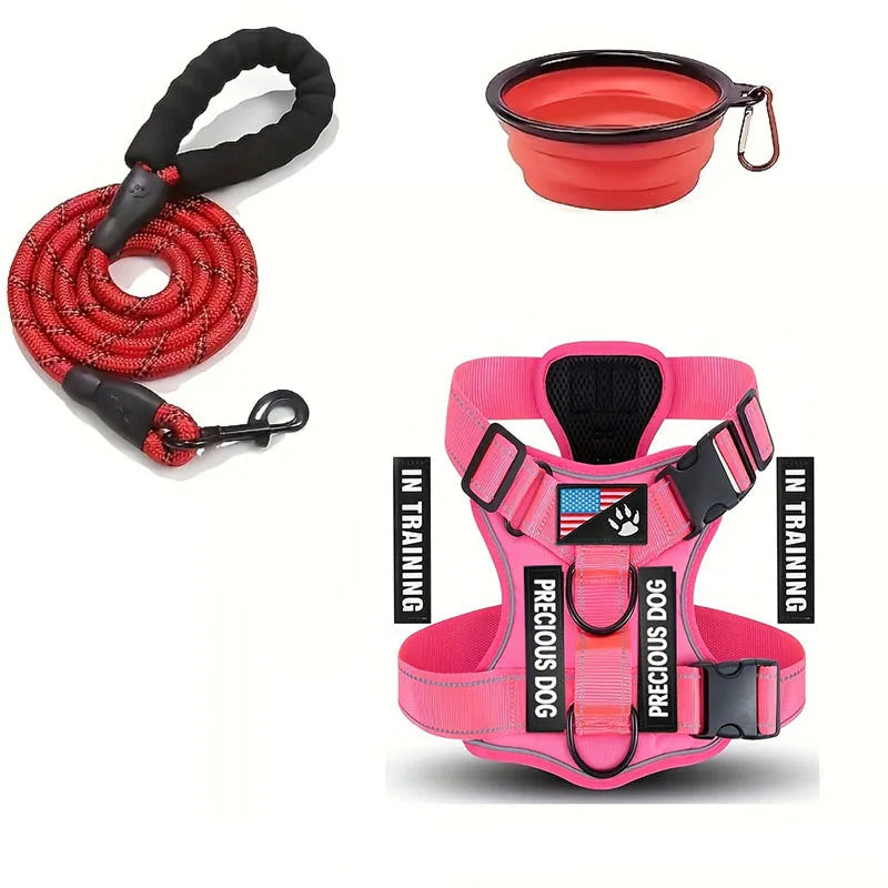 Service Dog Harness & Leash Set with 1pc Folding Bowl Reflective Adjustable Dog Vest Harness Soft Oxford Pet Harness For Small M - Majestic Pet Kingdom