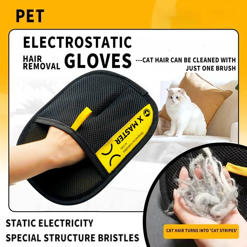 Pet Hair Remover Gloves Electrostatic Grooming Lint Brush 2in1