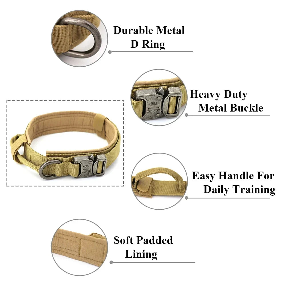 Heavy Duty Tactical Dog Collars with Handle Military Collar with Patch Outdoor Training and Walking for Medium and Large Dogs | Purrfect Pet Kingdom
