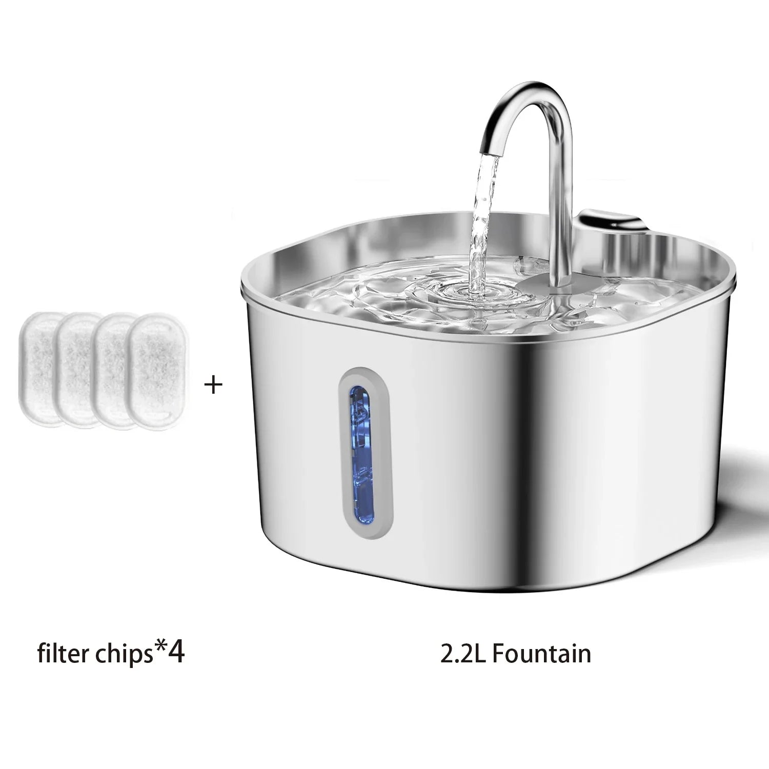 2.2L Automatic Cat Water Fountain Square Stainless Steel Pet Water Feeder Dog Water Fountain with Window（No 5V 1A Plug） - Majestic Pet Kingdom
