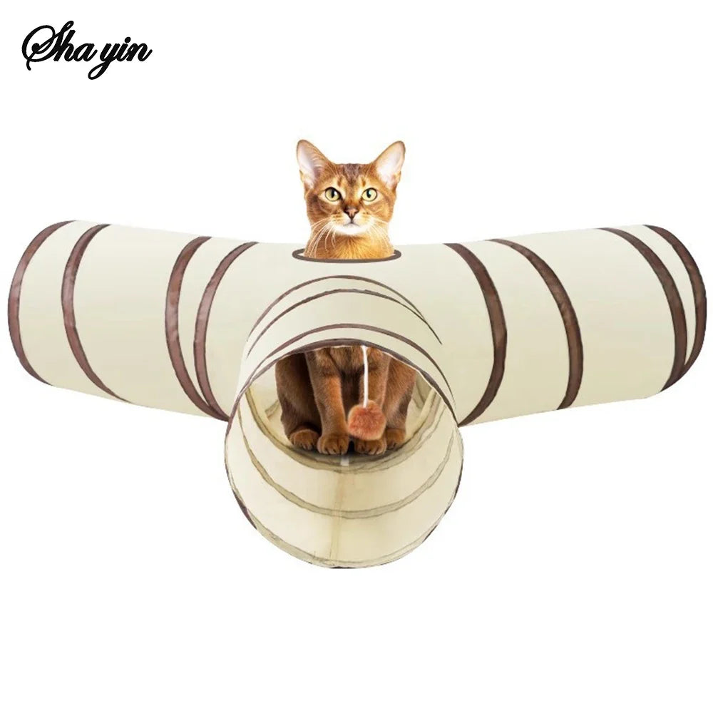 1PC Cat Tunnel, Collapsible Tube with 1 Play Ball Toys, 3 Ways Tunnels for Indoor Cats - Majestic Pet Kingdom