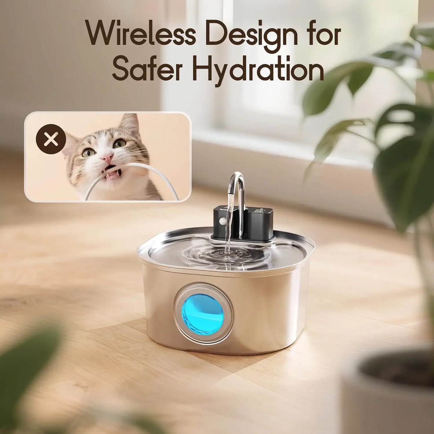 3L Stainless Steel Wireless Recharging Sensor Cat Water Fountain Auto Drinking Fountain For Cats Dog Drinker Pet Dispenser Bowl - Majestic Pet Kingdom