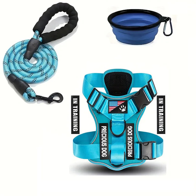 Service Dog Harness & Leash Set with 1pc Folding Bowl Reflective Adjustable Dog Vest Harness Soft Oxford Pet Harness For Small M - Majestic Pet Kingdom