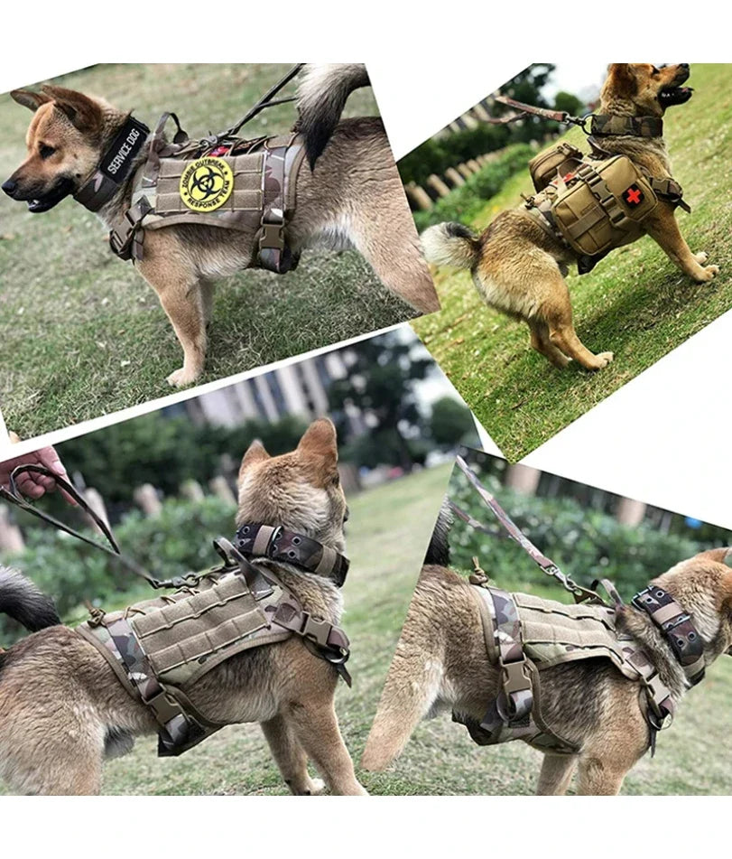 Tactical Dog Harness Military Training  Padded Quick Release Vest Pet Training Dog Harness For Set Small Medium Large Dogs - black | Purrfect Pet Kingdom