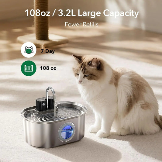 3L Stainless Steel Wireless Recharging Sensor Cat Water Fountain Auto | Majestic Pet Kingdom™