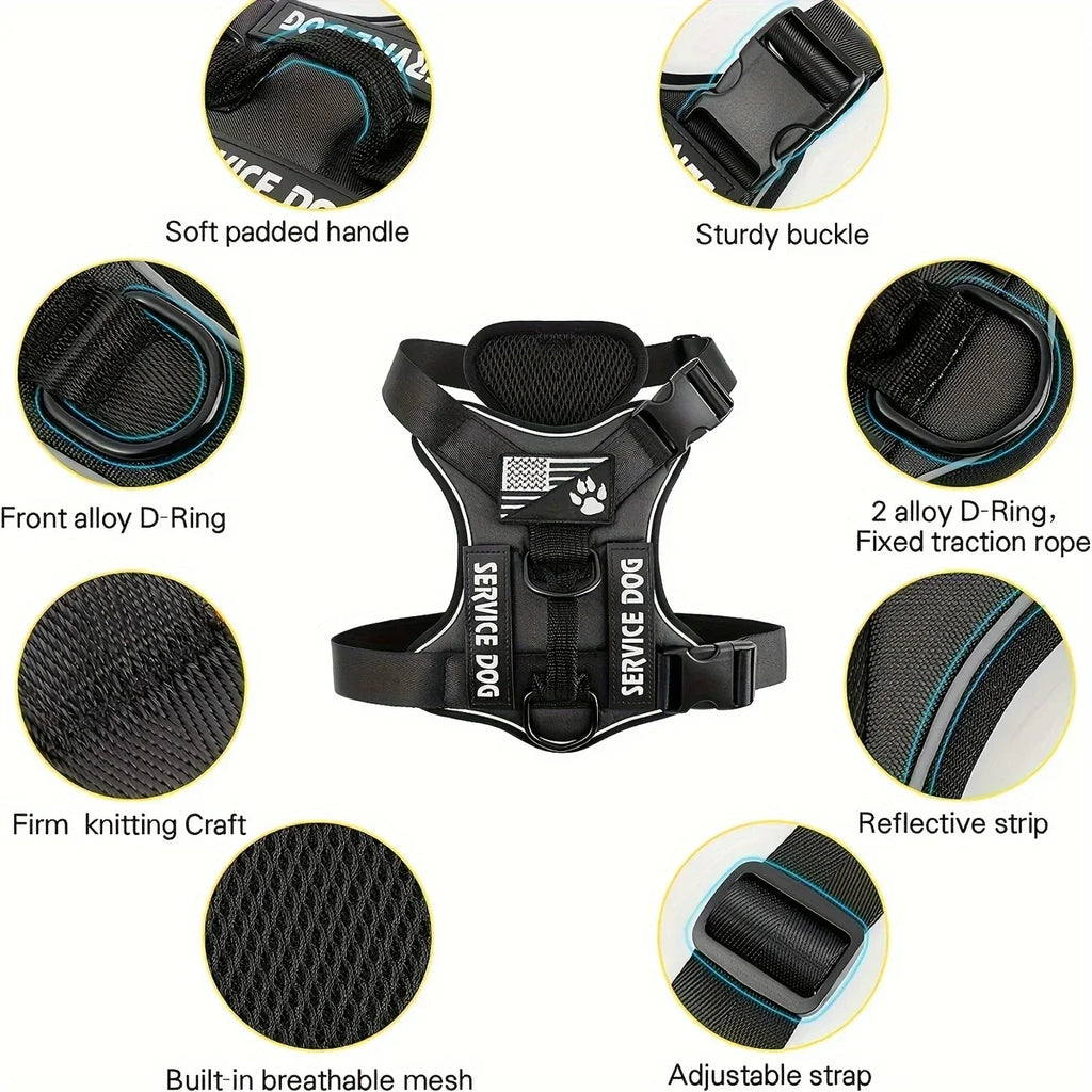 Anti-Pull Tactical Dog Harness with Night Reflective Strips, Heavy-Duty Nylon Military-Grade Vest-Style Leash for Large Dog - Majestic Pet Kingdom