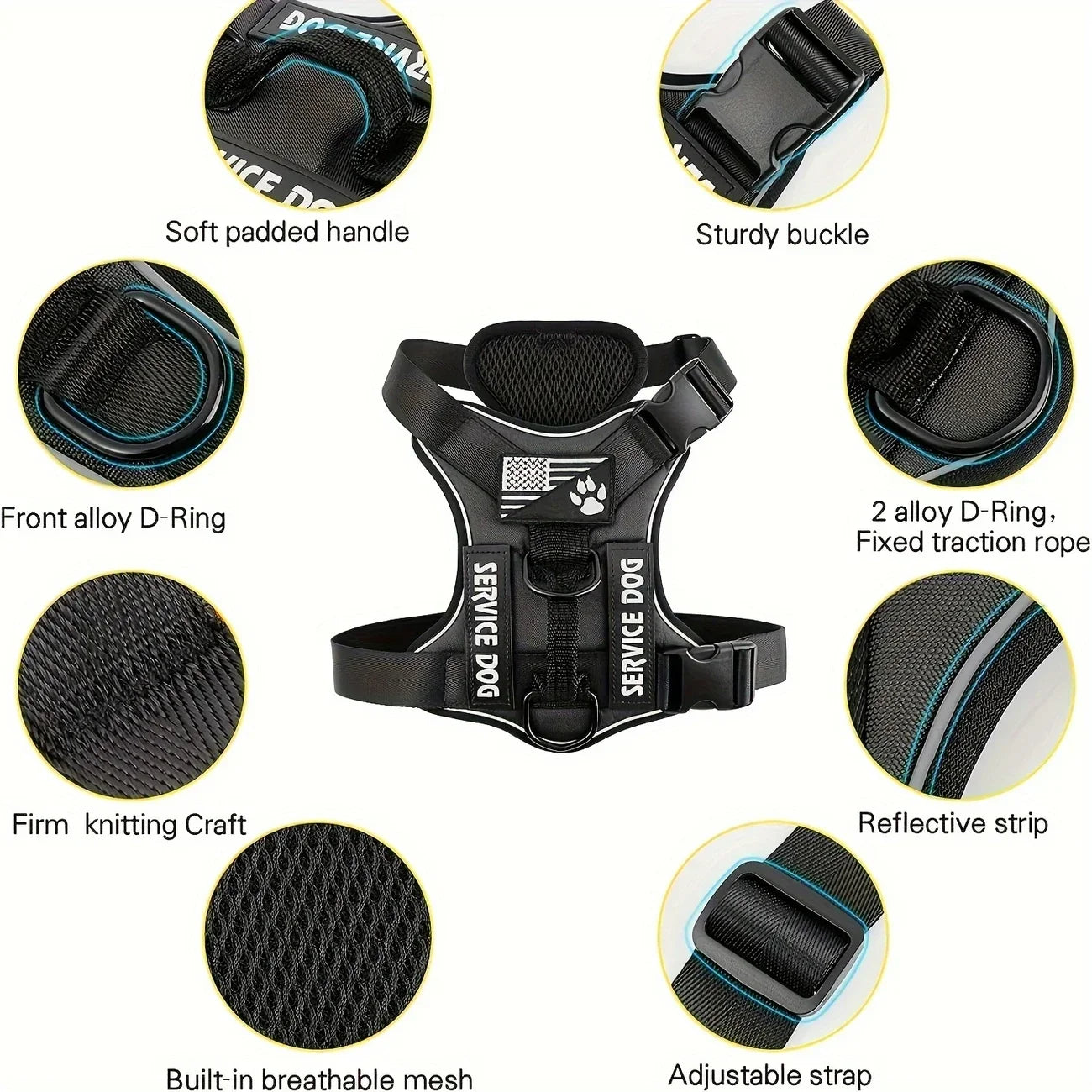 Anti-Pull Tactical Dog Harness with Night Reflective Strips, Heavy-Duty Nylon Military-Grade Vest-Style Leash for Large Dog - Majestic Pet Kingdom