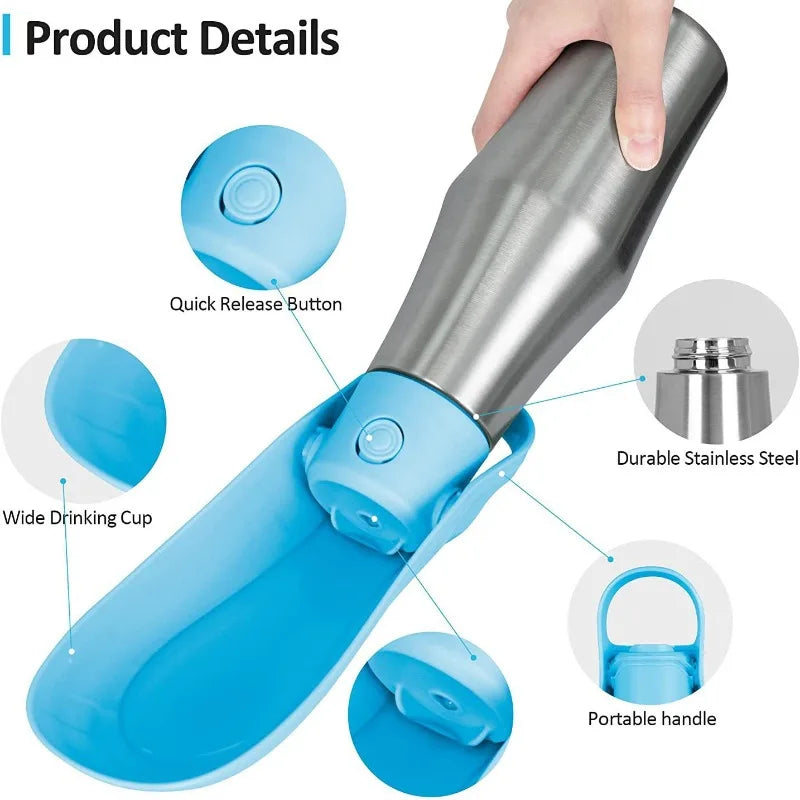 Majestic Pet Kingdom - 27oz Portable Pet Water Dispenser Dog Travel Bottle 2-in-1 Cat Puppy Drinking Fountain Outdoor Accessory View 5