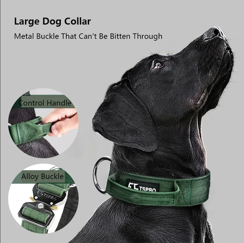 Tactical Dog Collar with Leash - No-Pull Anti-Escape Collar for Large & Medium Dogs, Outdoor Training Pet Collar - Green collar | Purrfect Pet Kingdom