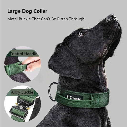 Tactical Dog Collar with Leash - No-Pull Anti-Escape Collar for Large & Medium Dogs, Outdoor Training Pet Collar - Green collar | Purrfect Pet Kingdom