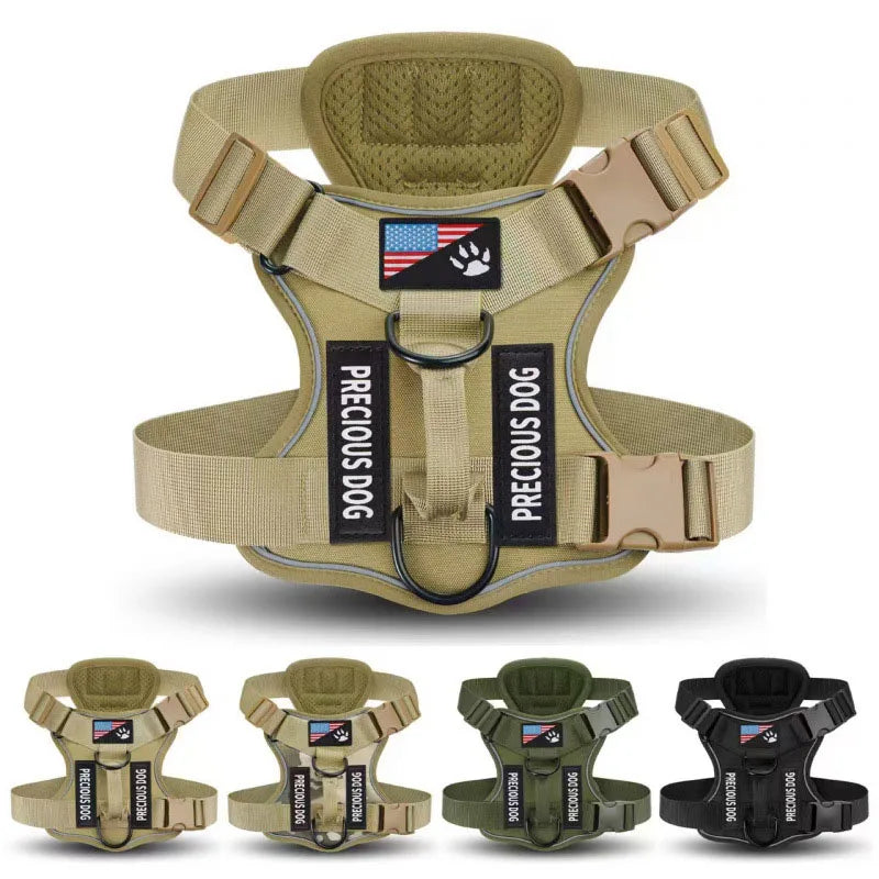 Anti-Pull Tactical Dog Harness with Night Reflective Strips, Heavy-Duty Nylon Military-Grade Vest-Style Leash for Large Dog - Majestic Pet Kingdom