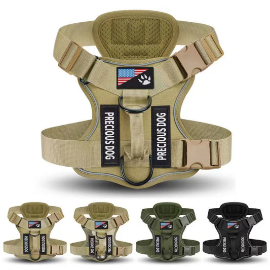 Anti-Pull Tactical Dog Harness with Night Reflective Strips, Heavy-Duty Nylon Military-Grade Vest-Style Leash for Large Dog - Majestic Pet Kingdom
