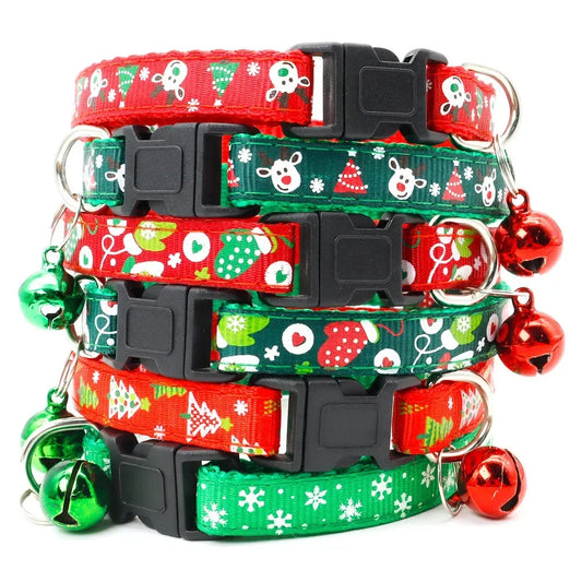 Cat Collar with Bell Christmas Tree Print Pet Necklace Bow - Main Feature View | Majestic Pet Kingdom