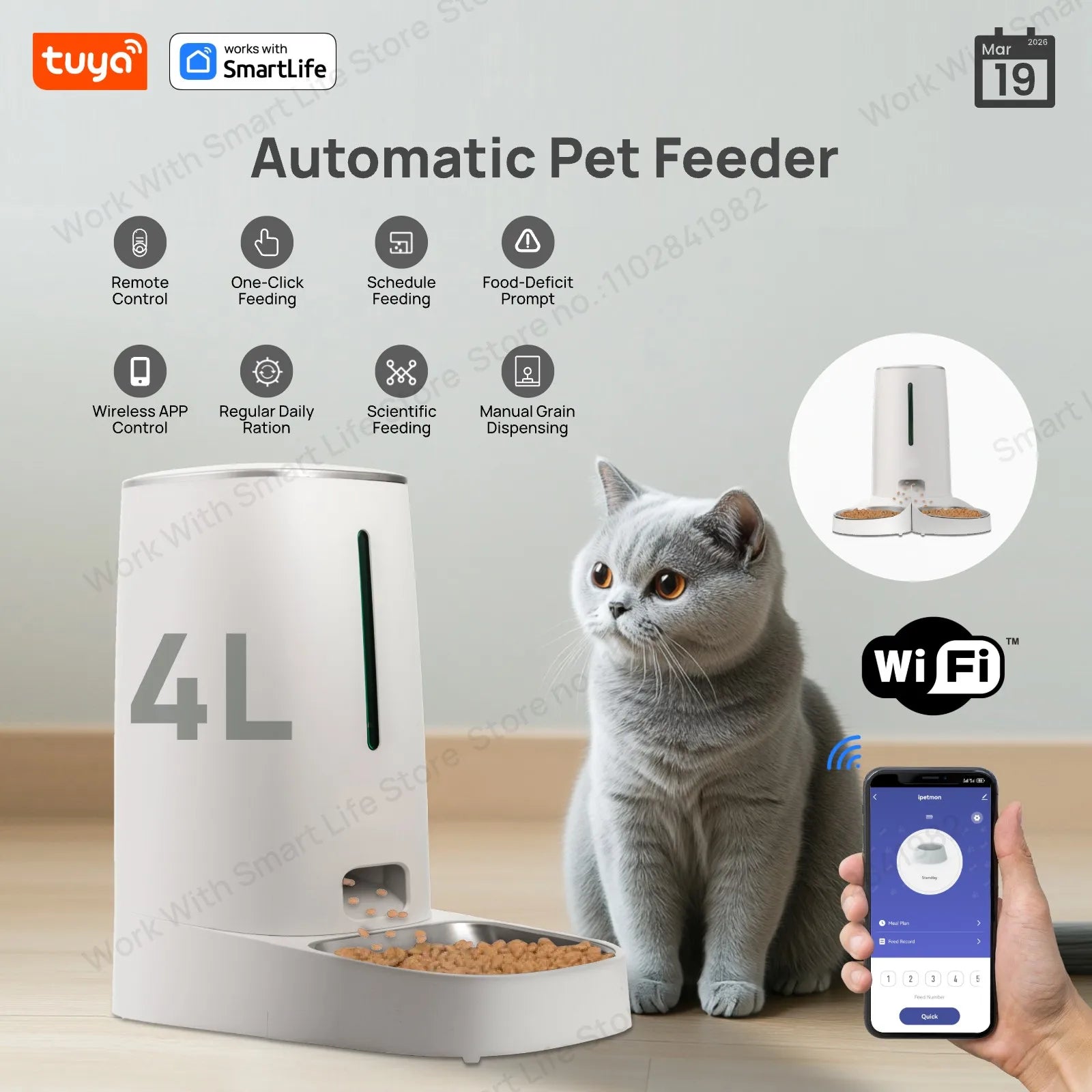 Smart Pet Feeder 4L Automatic WiFi App Control Cat Dog Dispenser - Majestic Pet Kingdom