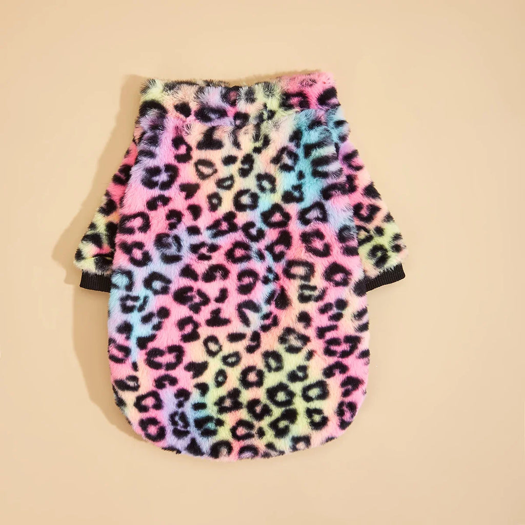 Pet Clothes for Dog Cat Puppy Tank Top Colorful Leopard Fuzzy Coat Sweatshirt Dog Outfits for Small Medium Dog for Autumn Winte