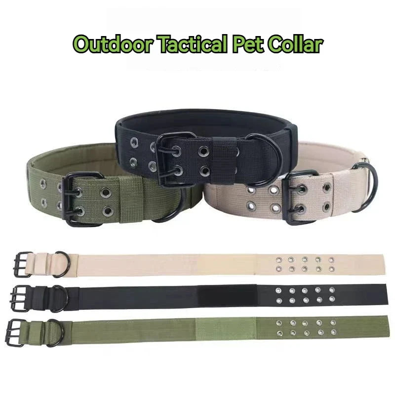 Adjustable Sturdy Tactical Dog Collar with Leash Set for Medium to Large Dogs Anti-Bite Durable Neck Collar For Strong Dogs - Black Set | Purrfect Pet Kingdom