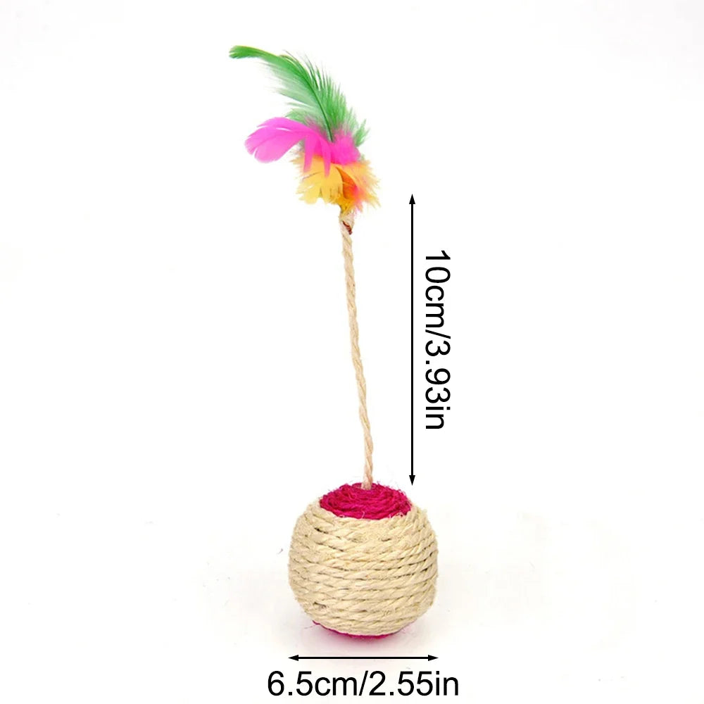 1PC Pet Cat Toy Colorful Feather Blanket Ball Grinding Claw Interactive Play Ball Cat Toy Sisal Shuttlecock Ball | Purrfect Pet Kingdom
