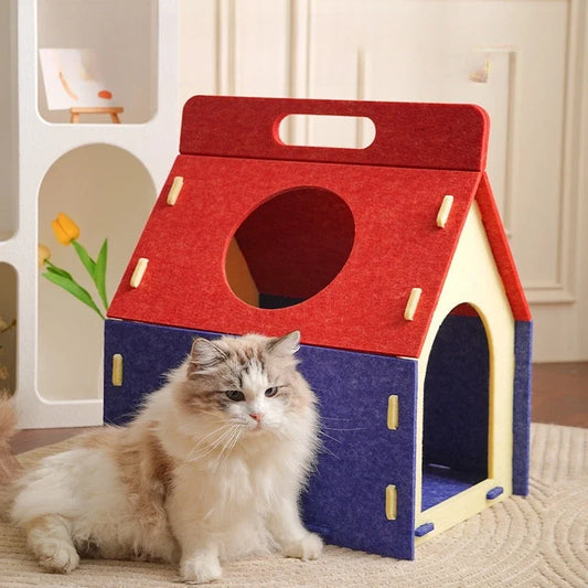 Cozy Cute Detachable Felt Cat Bed Condo Shelter House for Indoor Use Easy To Assemble Durable and Warm Funnest  cats dog house | Purrfect Pet Kingdom