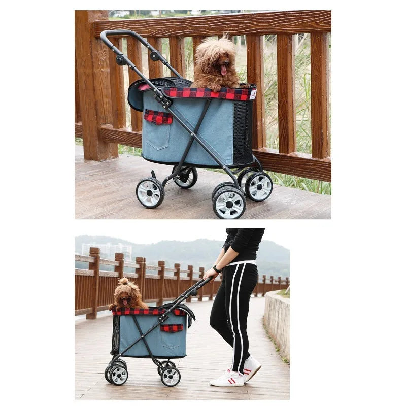 Folding Pet Stroller Cabin with Top Mesh Doo for Dogs and Cats Shock Absorber Swivel Front Wheel,Rear Wheel with Foot Brakes