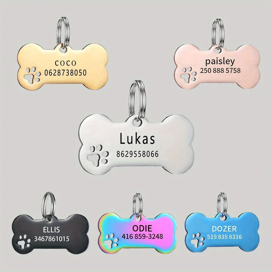 Personalized Dog Cat ID Tag | Custom Engraved Bone Shaped Pet Pendant