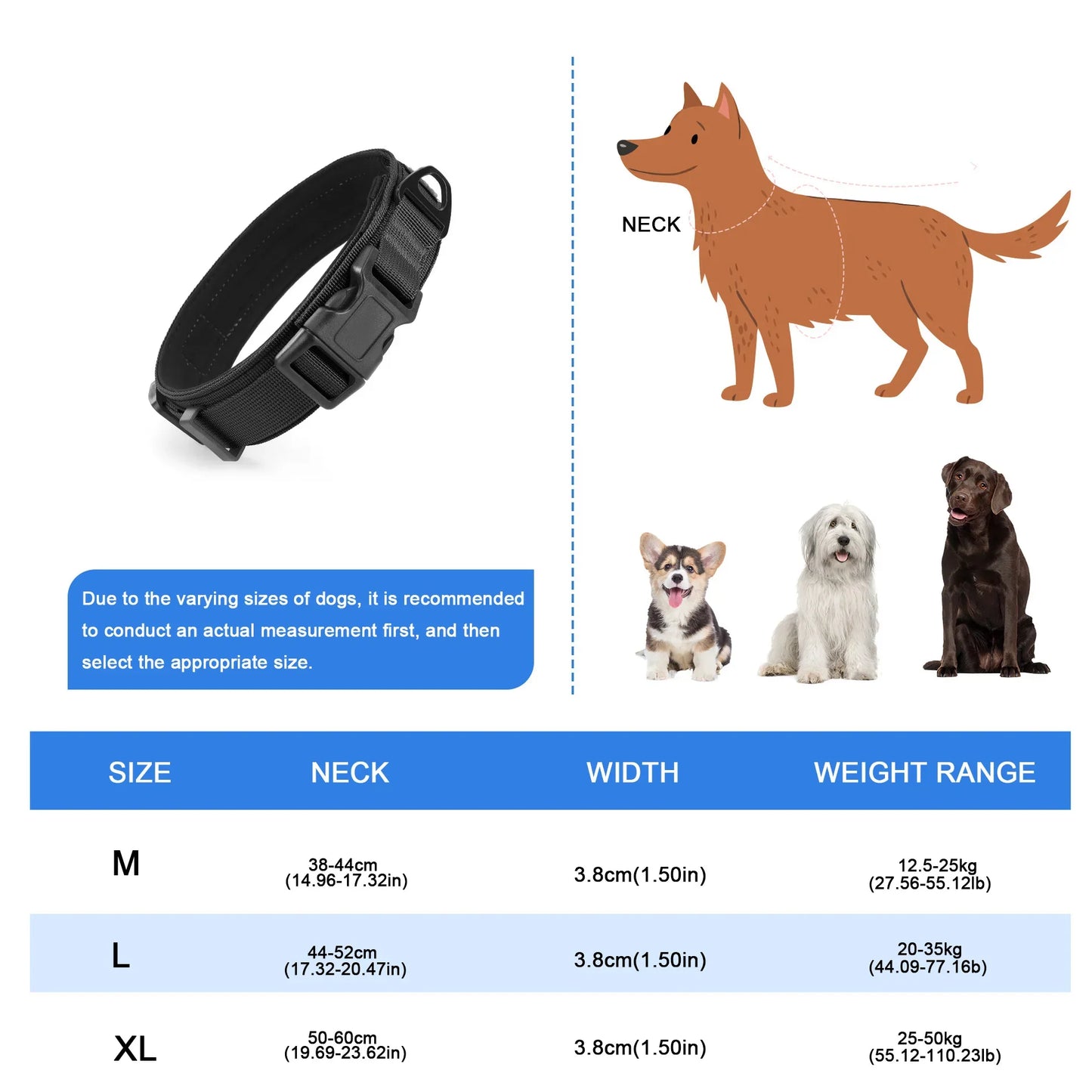 Large Medium Dog Tactical Collar High Strength Tensile Explosion-Proof Pet Collar Outdoor Training Supplies for Canines - Black | Purrfect Pet Kingdom