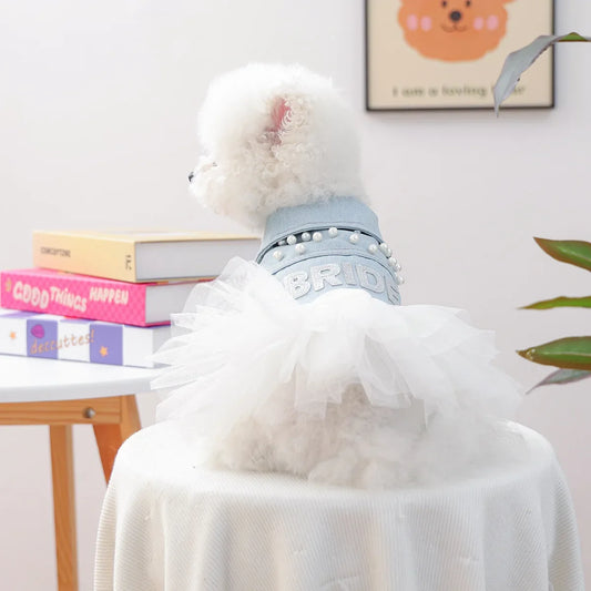 Bride Apparel For Dogs Autumn Denim Coat With Tutu Skirt Pet Dresses | Majestic Pet Kingdom™
