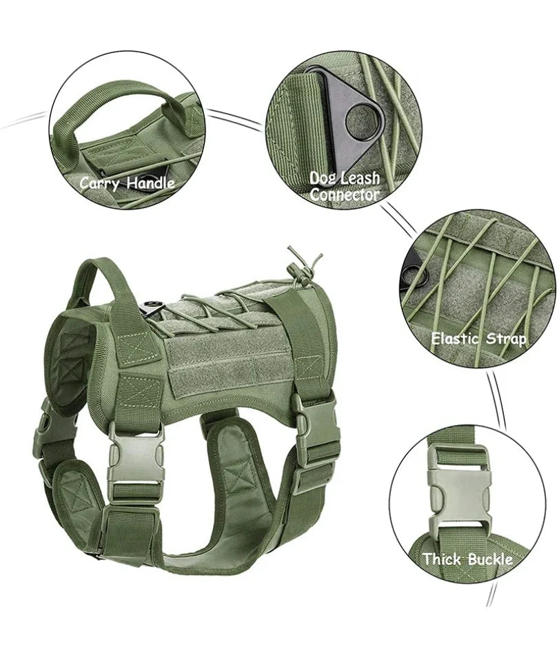 Tactical Dog Harness Military Training  Padded Quick Release Vest Pet Training Dog Harness For Set Small Medium Large Dogs - Army green | Purrfect Pet Kingdom