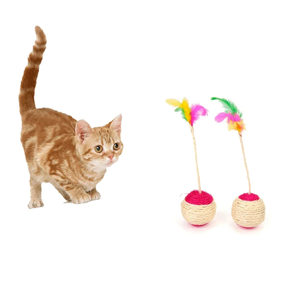 1PC Pet Cat Toy Colorful Feather Blanket Ball Grinding Claw Interactive Play Ball Cat Toy Sisal Shuttlecock Ball | Purrfect Pet Kingdom