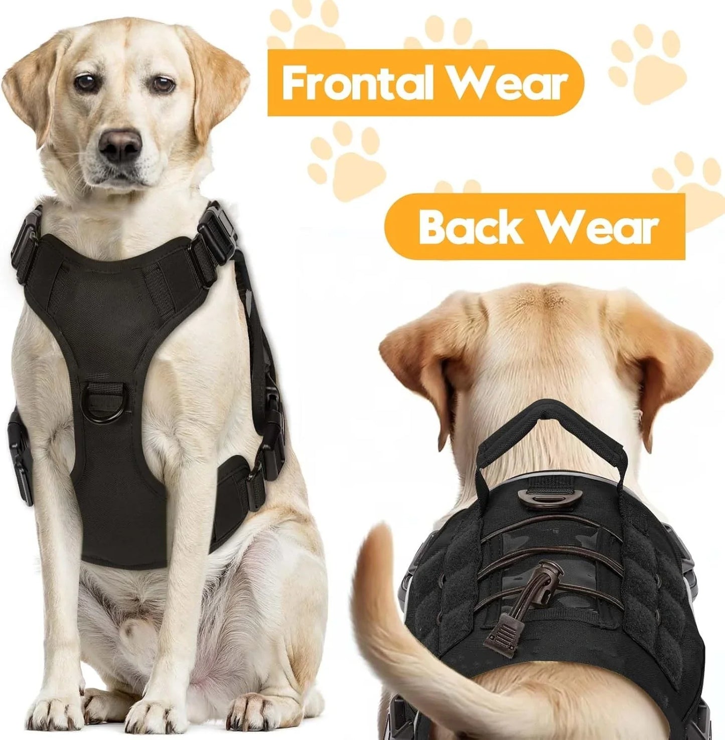 Tactical Dog Collar Adjustable Dog Harness for Medium & Large Breeds Vest Pet with Anti-Pull Design Portable Pet Harness for Dog - black | Purrfect Pet Kingdom