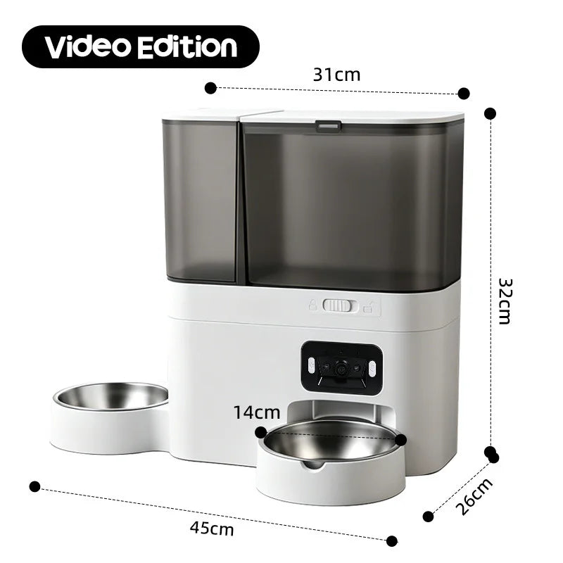 Pet Food and Water Dispenser 5L+3L Tuya APP Camera Automatic Cat Feeder Smart Pet Feeder for Cats Dogs Stainless Steel Bowl